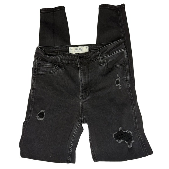 Hollister Denim - Hollister Super Skinny Jeans Wmn Black High-Rise Distressed Ripped Goth Grunge